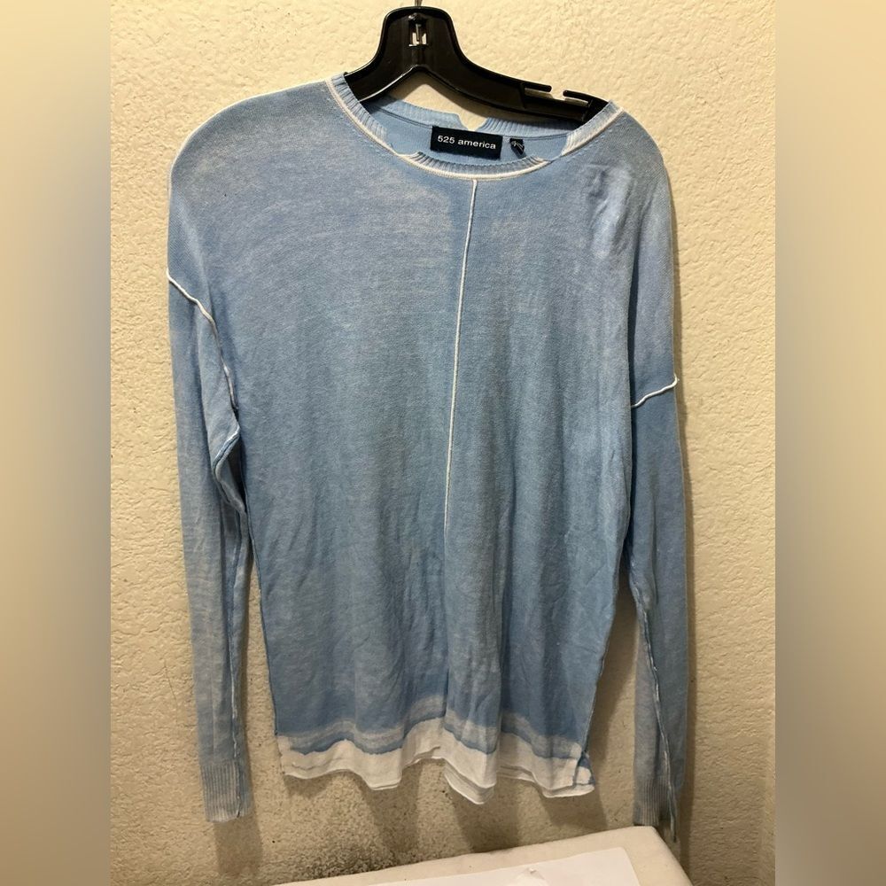 525 America Sky Blue and White Knit Sweater Women  Pullovers Small Blue Viscose